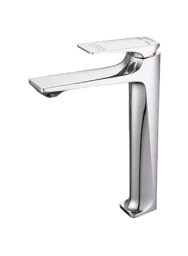 Tall square chrome sink mixer with patterned handle and hoses - Image 2